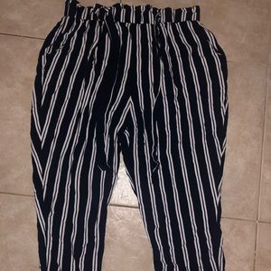NEW: PLUS NAVY STRIPED WAIST TAPER LEG PANTS
